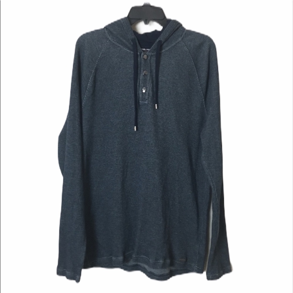 Michael Kors Blue Thermal Snap Button Hoodie Size Large